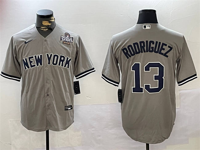 Men's New York Yankees #13 Alex Rodriguez Grey 2024 World Series Cool Base Stitched Baseball Jersey Men's New York Yankees #13 Alex Rodriguez Grey 2024 World Series Cool Base Stitched Baseball Jersey
